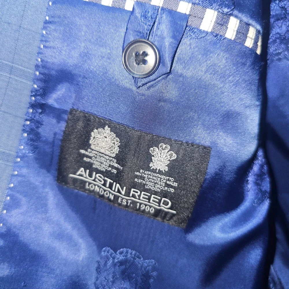 Austin Reed London Mens Blue Windowpane Check Two Button Blazer Sport Coat 42R